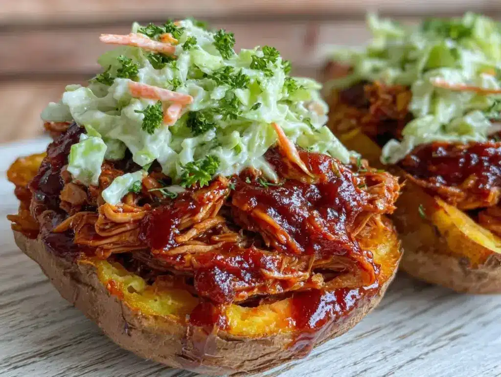BBQ pulled chicken stuffed sweet potatoes - featured image