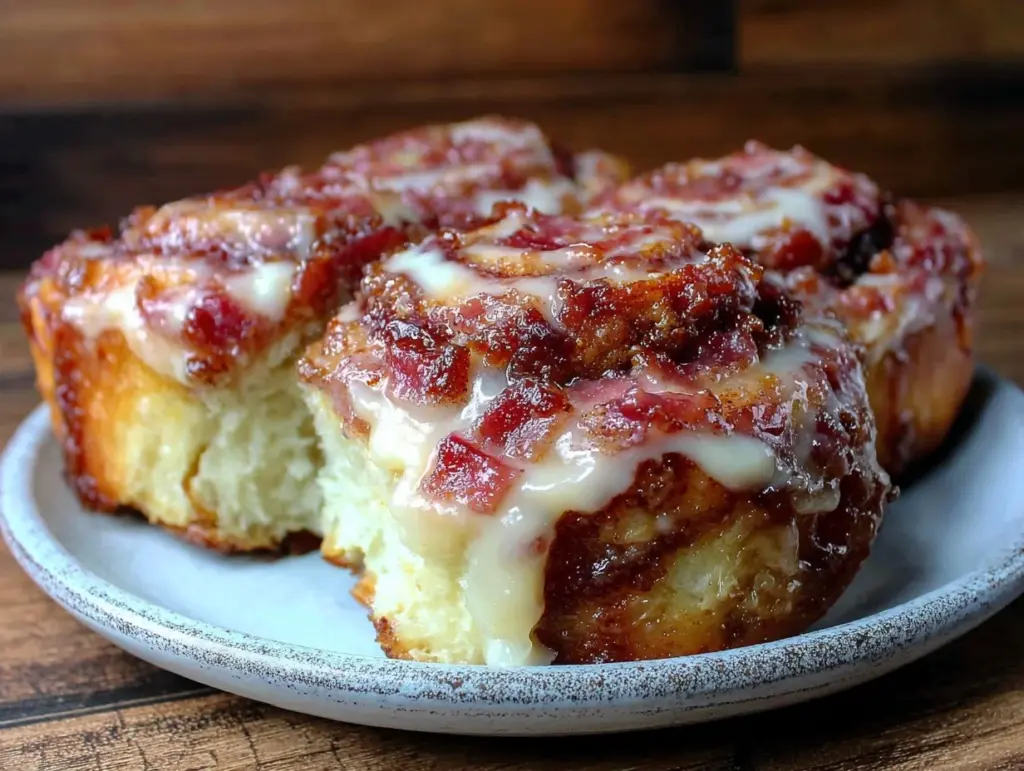 bourbon maple bacon cinnamon rolls - featured image