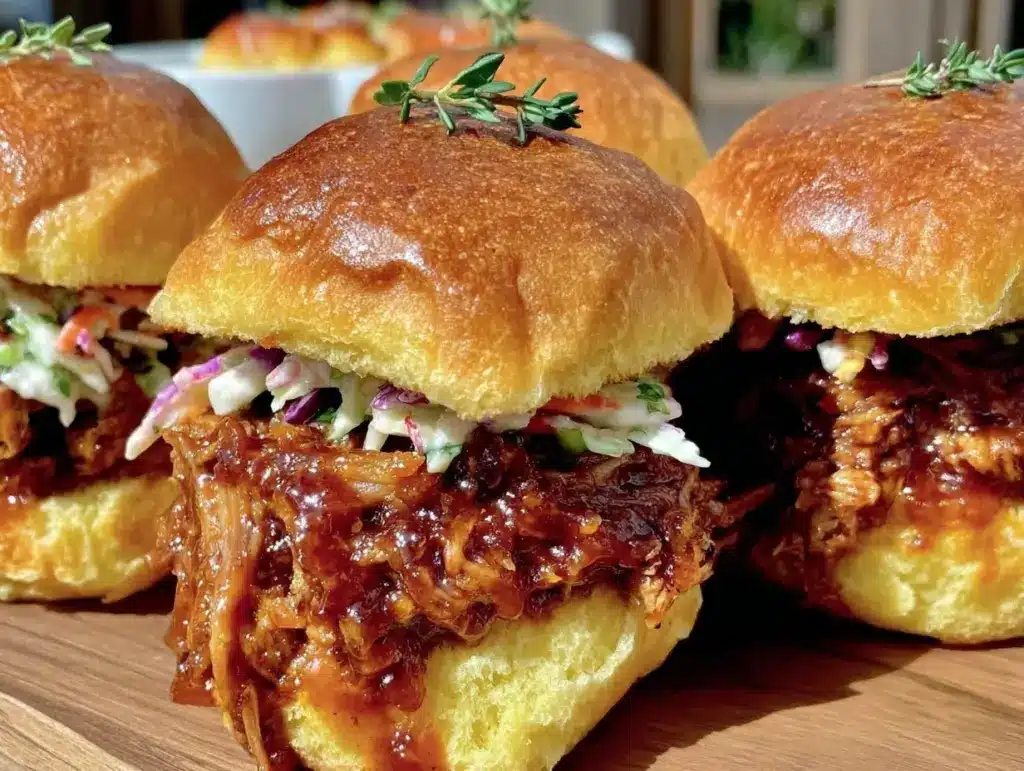 brown sugar bourbon glazed pulled pork sliders - featured image