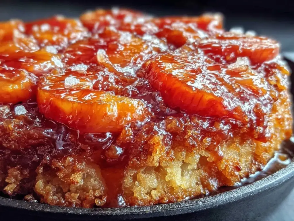 caramelized peach skillet cake - featured image