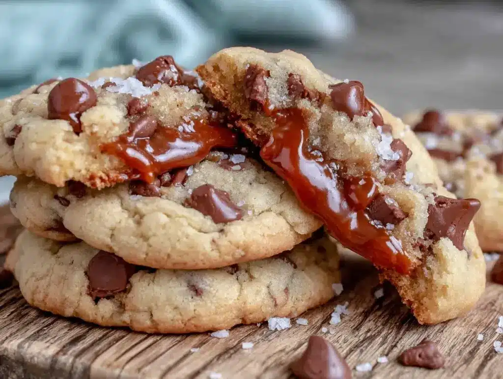 chewy salted caramel chocolate chip cookies - featured image