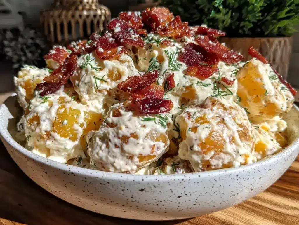 creamy bacon ranch potato salad - featured image