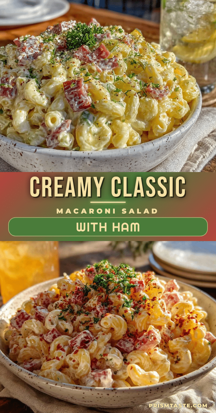 creamy classic macaroni salad with ham and dill pickles recipe