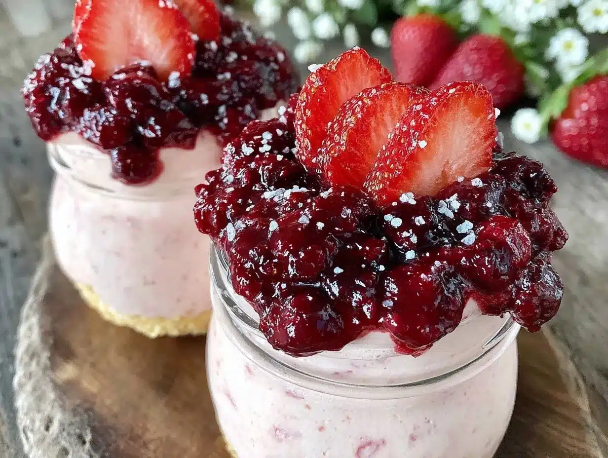 creamy no-bake strawberry cheesecake jars preparation steps