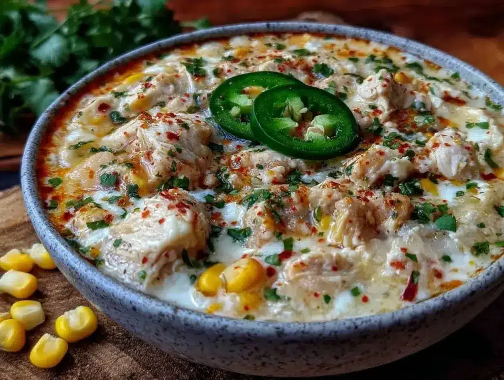 creamy slow cooker white chicken chili - featured image