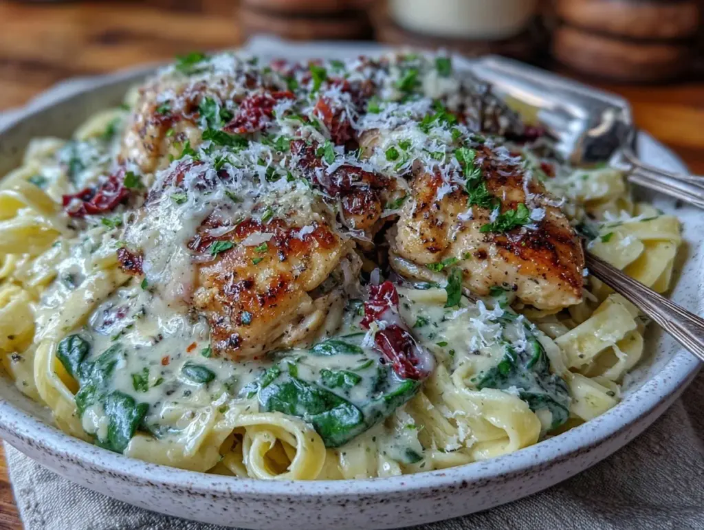 creamy tuscan chicken pasta - featured image