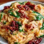 creamy tuscan orzo with spinach - featured image