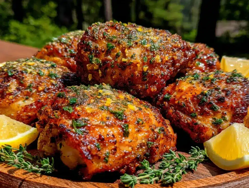 crispy air fryer lemon herb chicken thighs - featured image