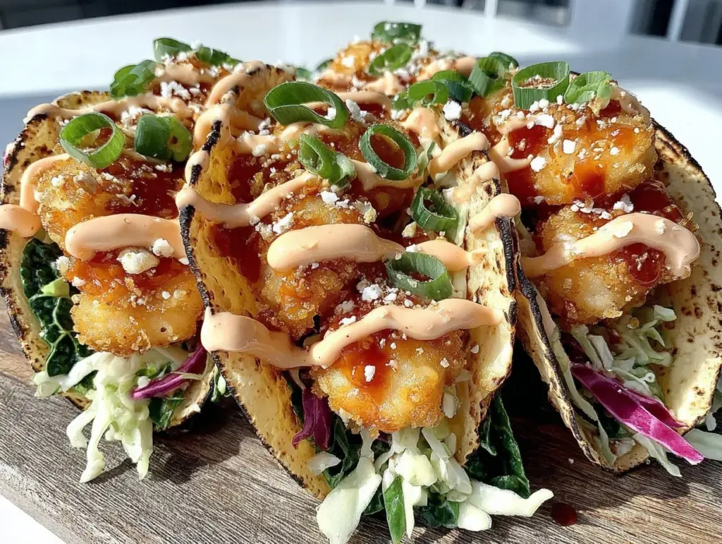crispy bang bang shrimp tacos - featured image