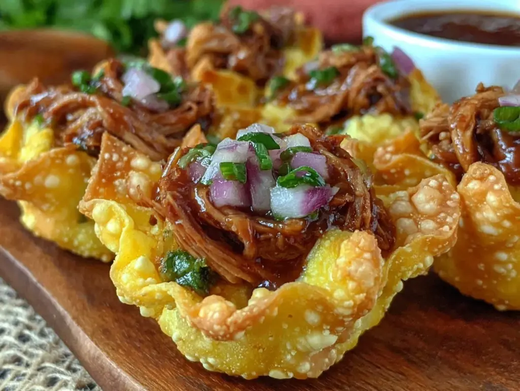 crispy bbq pulled pork wonton cups - featured image
