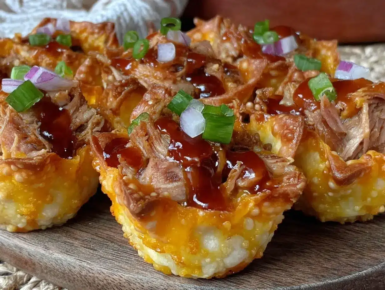 crispy bbq pulled pork wonton cups preparation steps