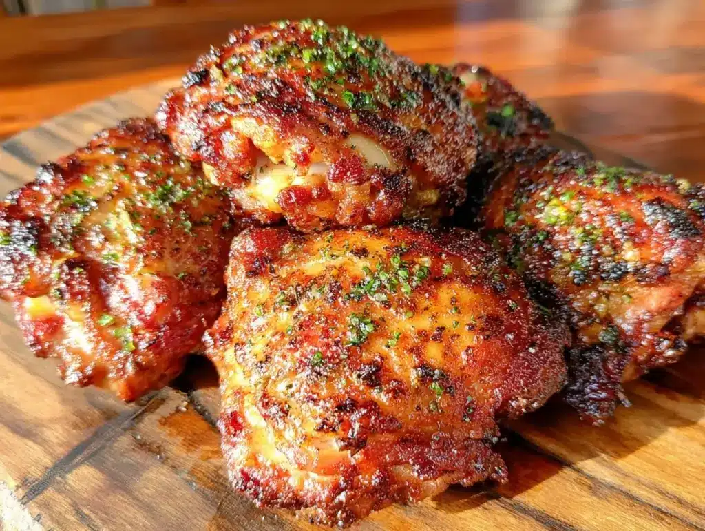 crispy garlic butter air fryer chicken thighs - featured image