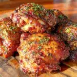 crispy garlic butter air fryer chicken thighs - featured image