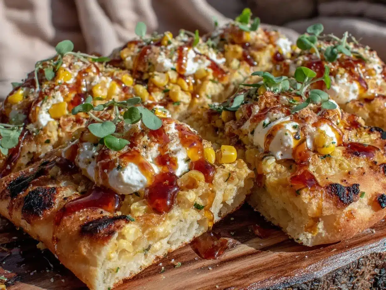 crispy grilled zucchini and corn flatbread preparation steps