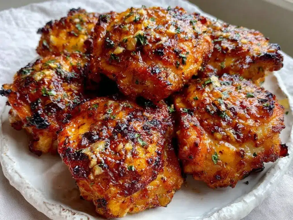 crispy honey-garlic chicken thighs - featured image