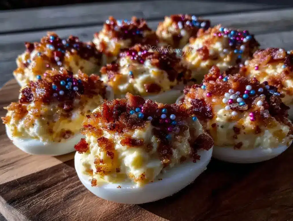 deviled eggs with crispy bacon bits - featured image