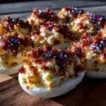 deviled eggs with crispy bacon bits - featured image