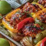 easy crispy sheet pan chicken fajitas - featured image