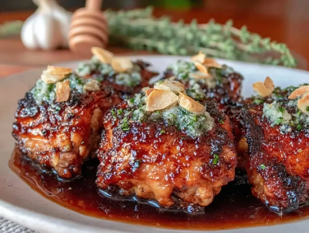 easy sticky honey garlic chicken thighs recipe - featured image