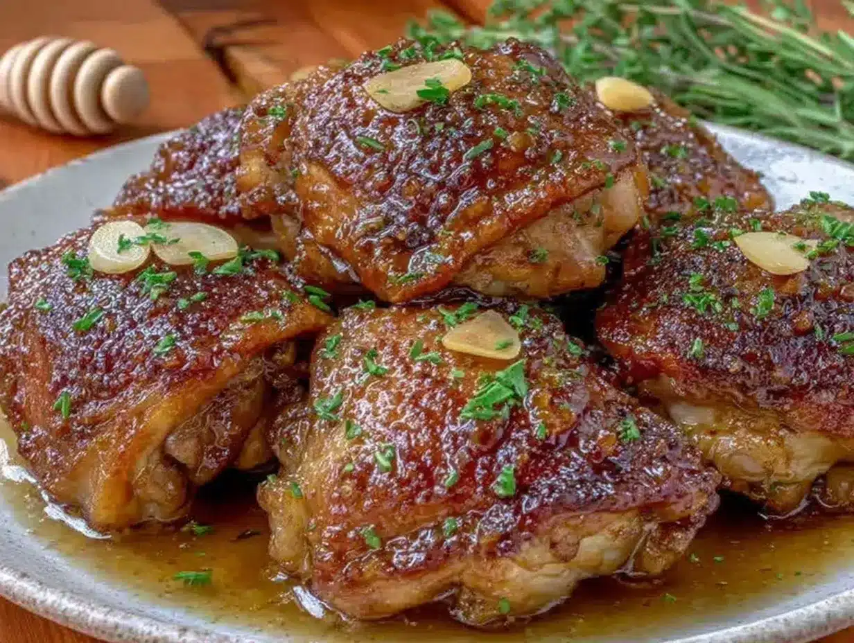 easy sticky honey garlic chicken thighs recipe preparation steps
