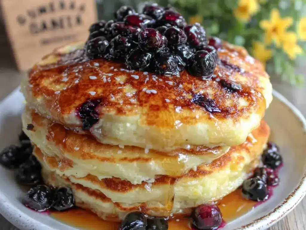 fluffy blueberry buttermilk pancakes - featured image