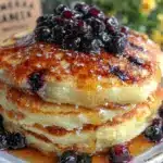 fluffy blueberry buttermilk pancakes - featured image