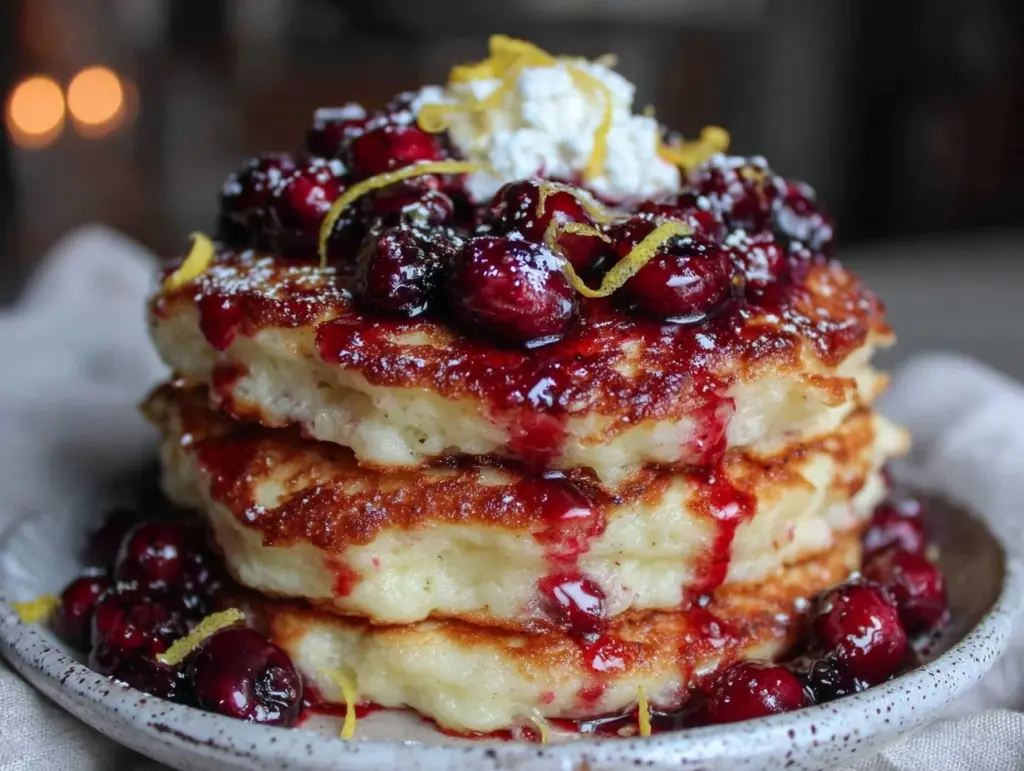 fluffy blueberry lemon ricotta pancakes - featured image