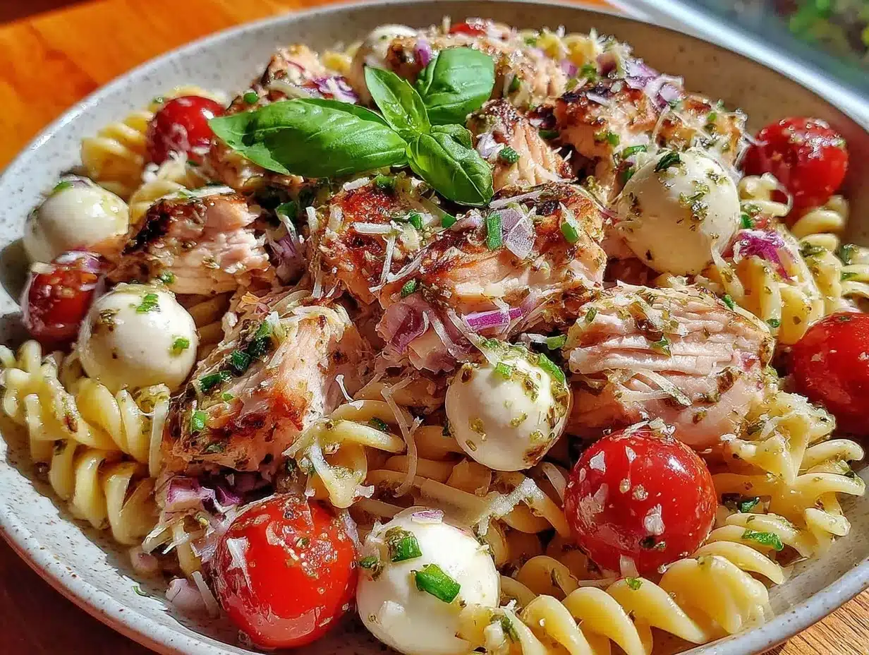 fresh caprese chicken pasta salad preparation steps