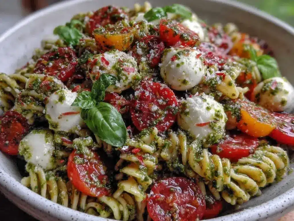fresh caprese pasta salad - featured image