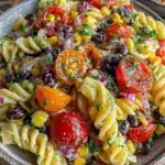fresh cowboy caviar pasta salad - featured image