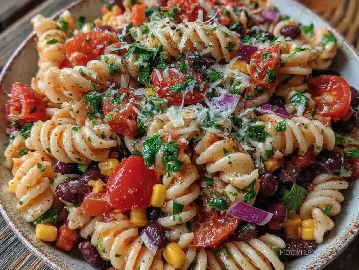 fresh cowboy caviar pasta salad preparation steps