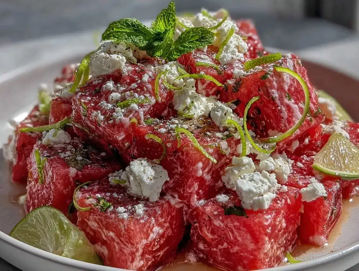 fresh feta watermelon salad preparation steps