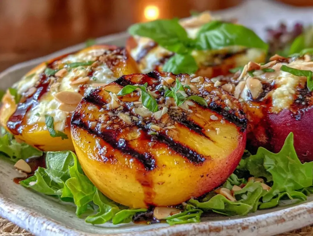 fresh grilled peach burrata salad - featured image