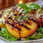 fresh grilled peach burrata salad - featured image