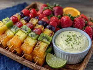 fresh rainbow fruit kabobs - featured image