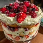 fresh red white and blue berry trifle - featured image