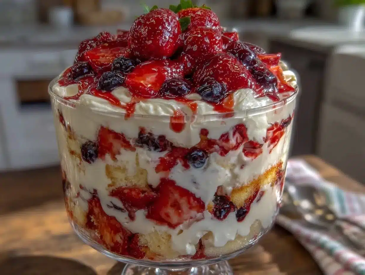 fresh red white and blue berry trifle preparation steps