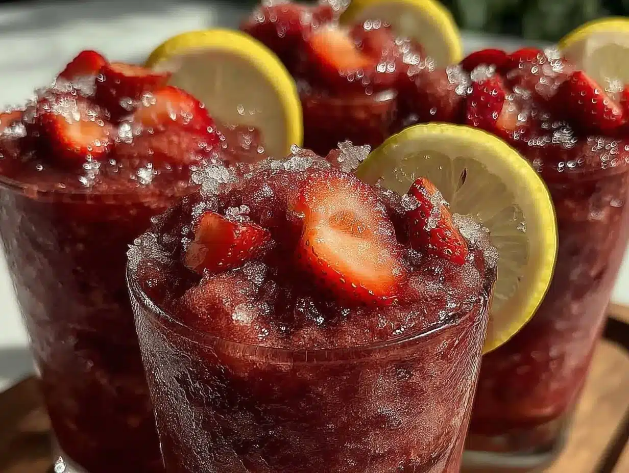 frozen strawberry lemonade slushie preparation steps