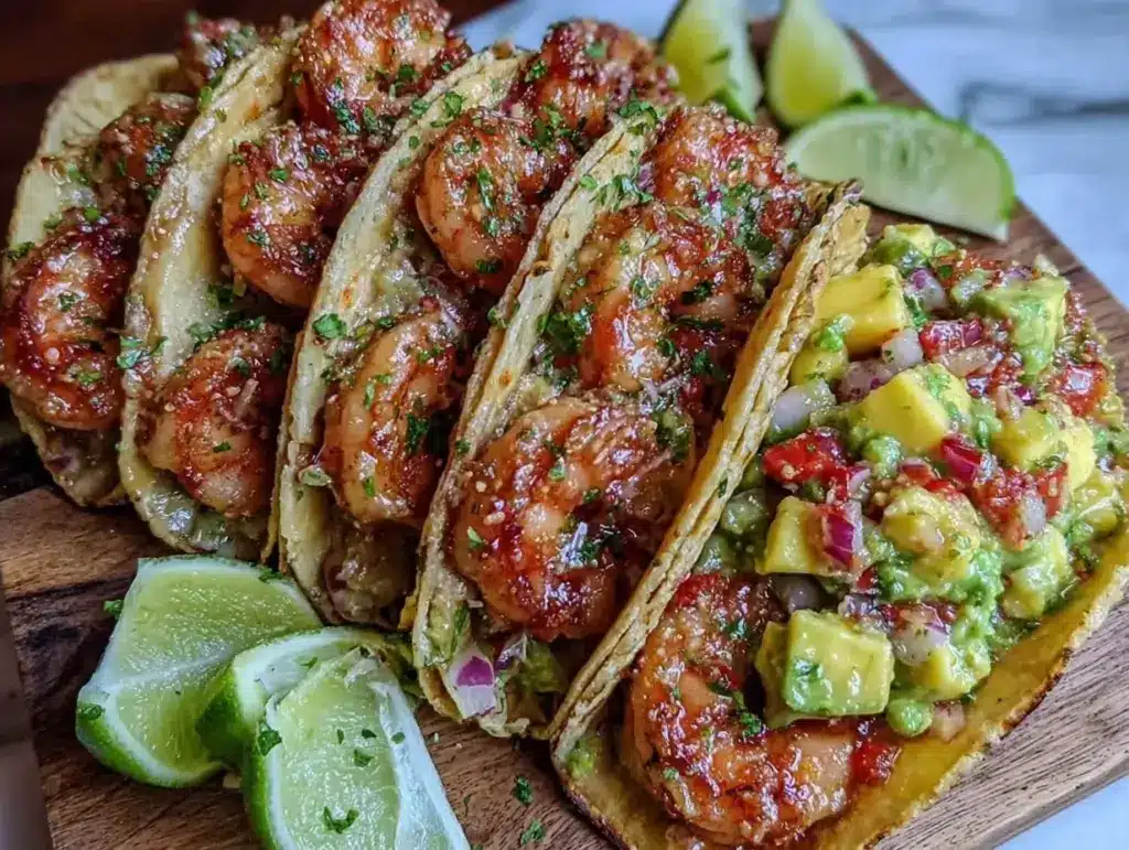 garlic butter shrimp tacos - featured image