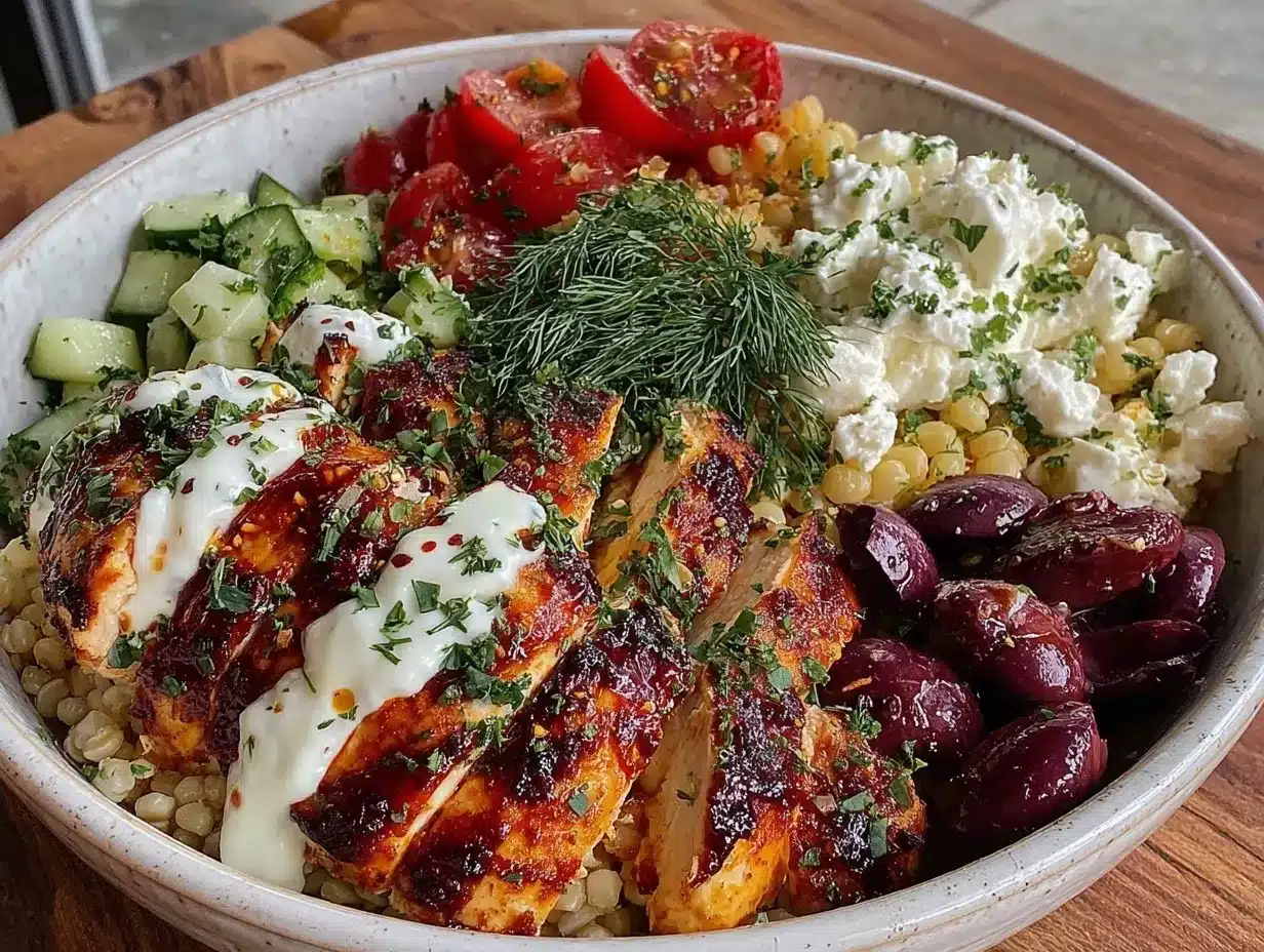 Greek chicken grain bowl preparation steps