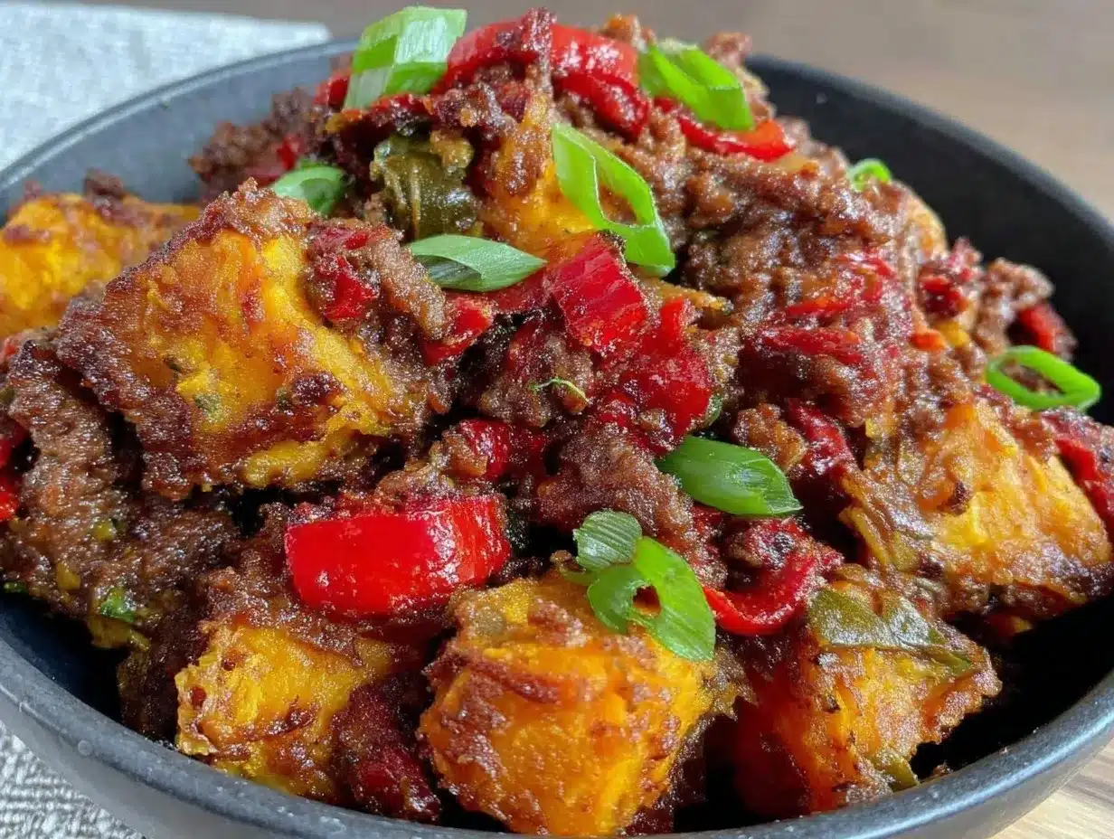 healthy ground beef and sweet potato hash preparation steps