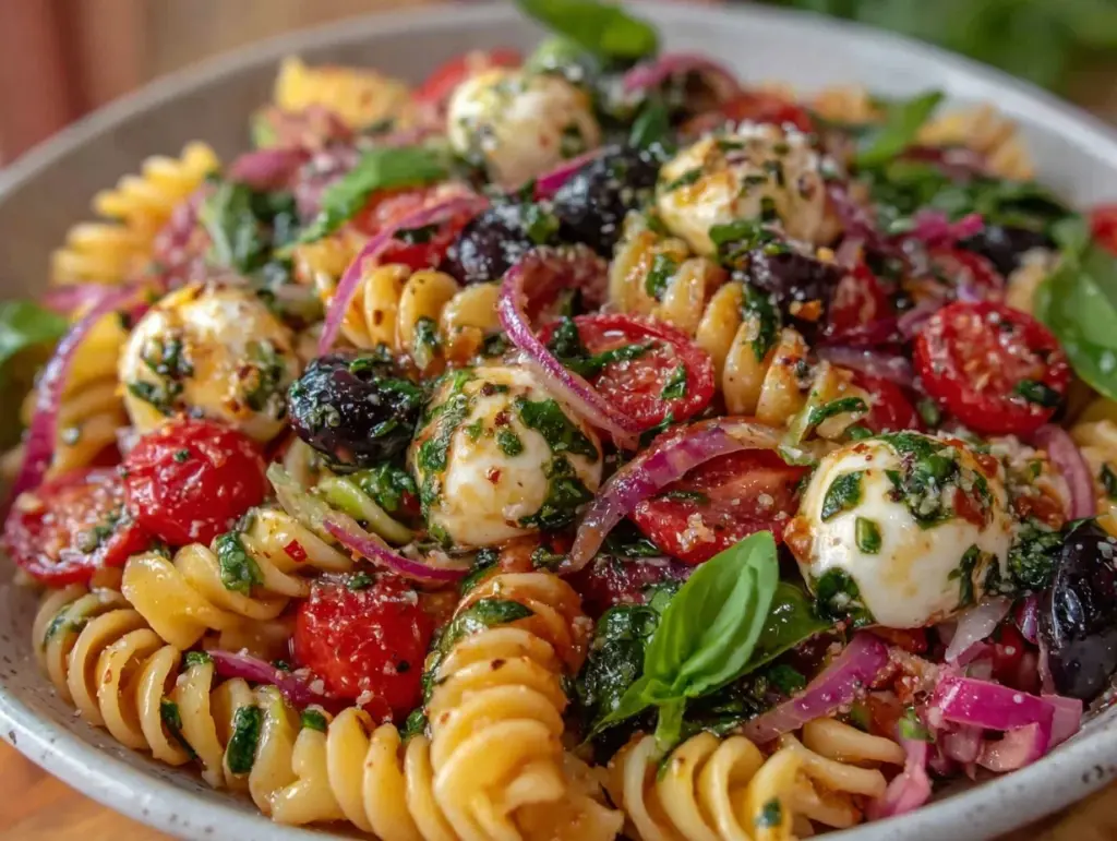 healthy italian antipasto pasta salad - featured image