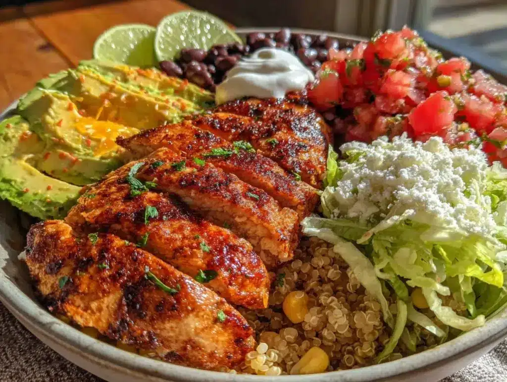 high-protein chicken burrito bowl - featured image