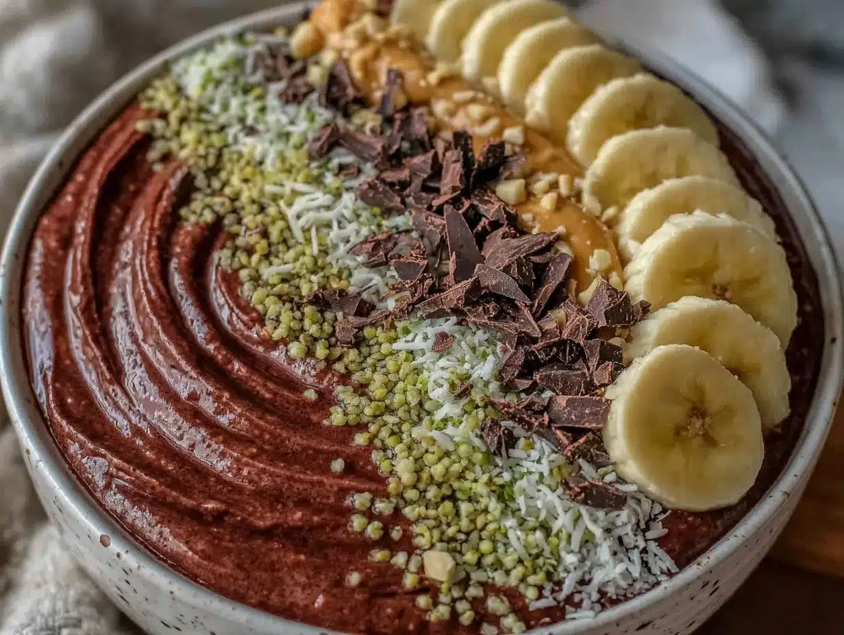 high protein chocolate peanut butter smoothie bowl preparation steps