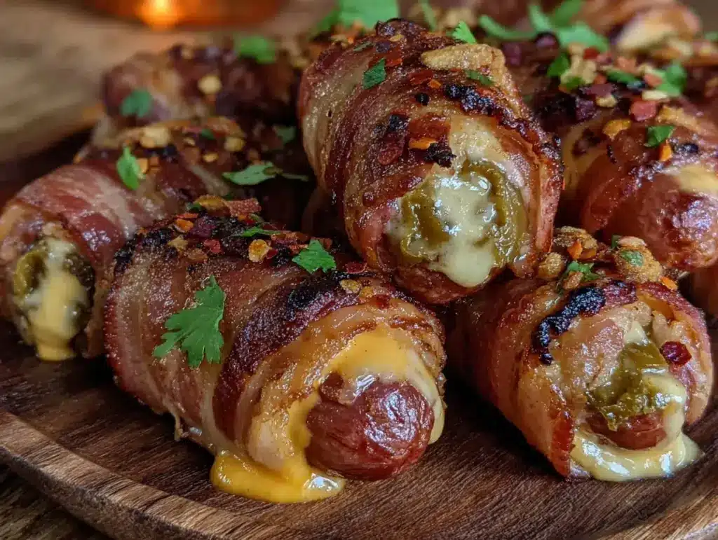 jalapeño popper stuffed bacon-wrapped hotdogs - featured image