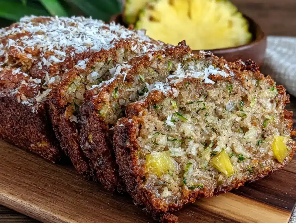 moist pineapple coconut zucchini loaf - featured image
