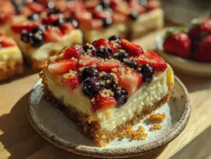 no-bake berry flag cheesecake bars - featured image