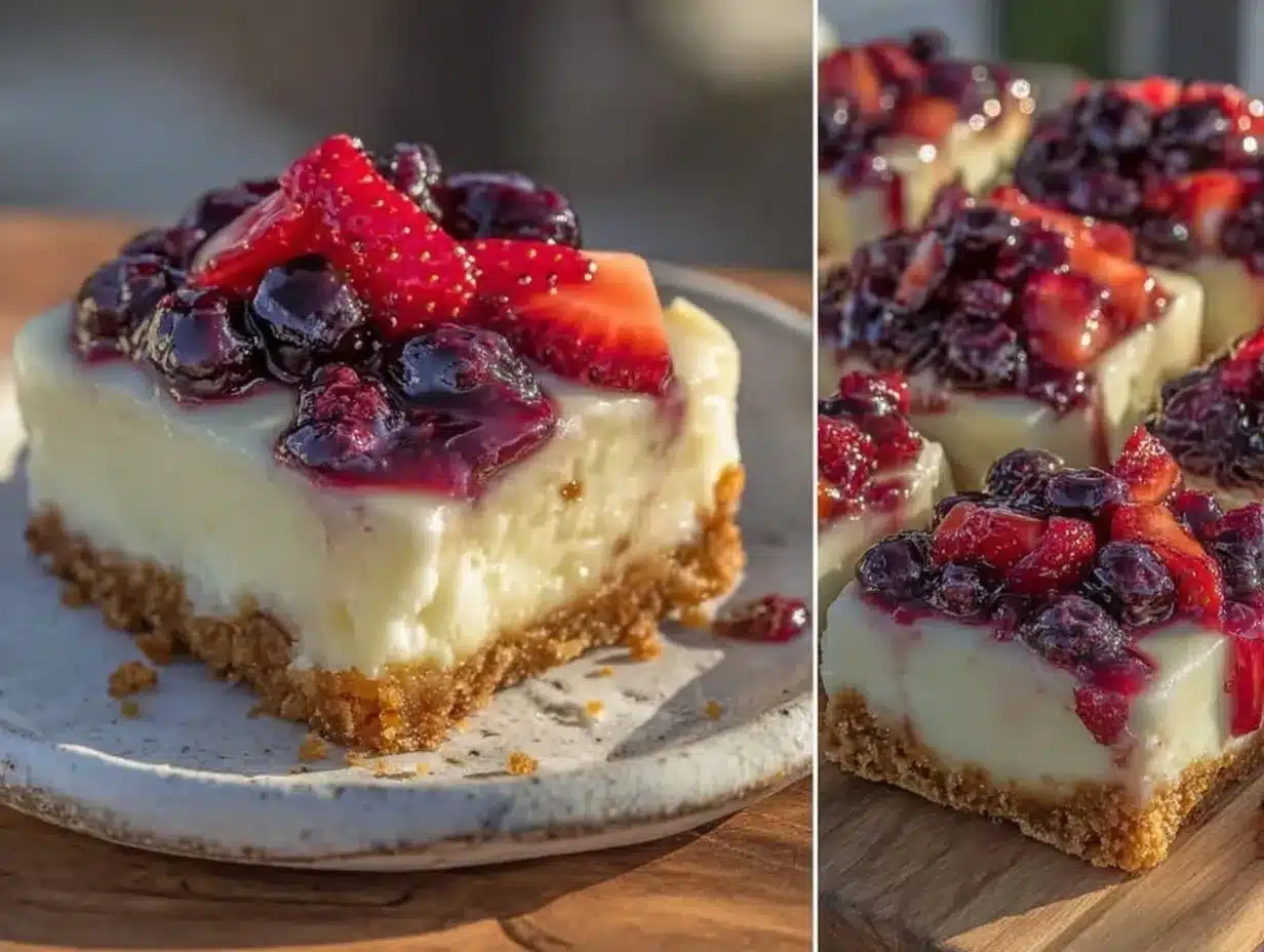 no-bake berry flag cheesecake bars preparation steps