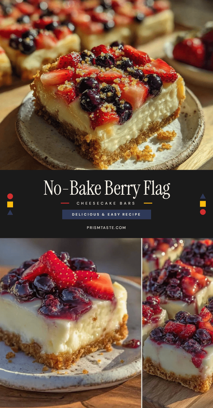 no-bake berry flag cheesecake bars recipe