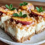 no-bake peach bourbon cheesecake bars - featured image